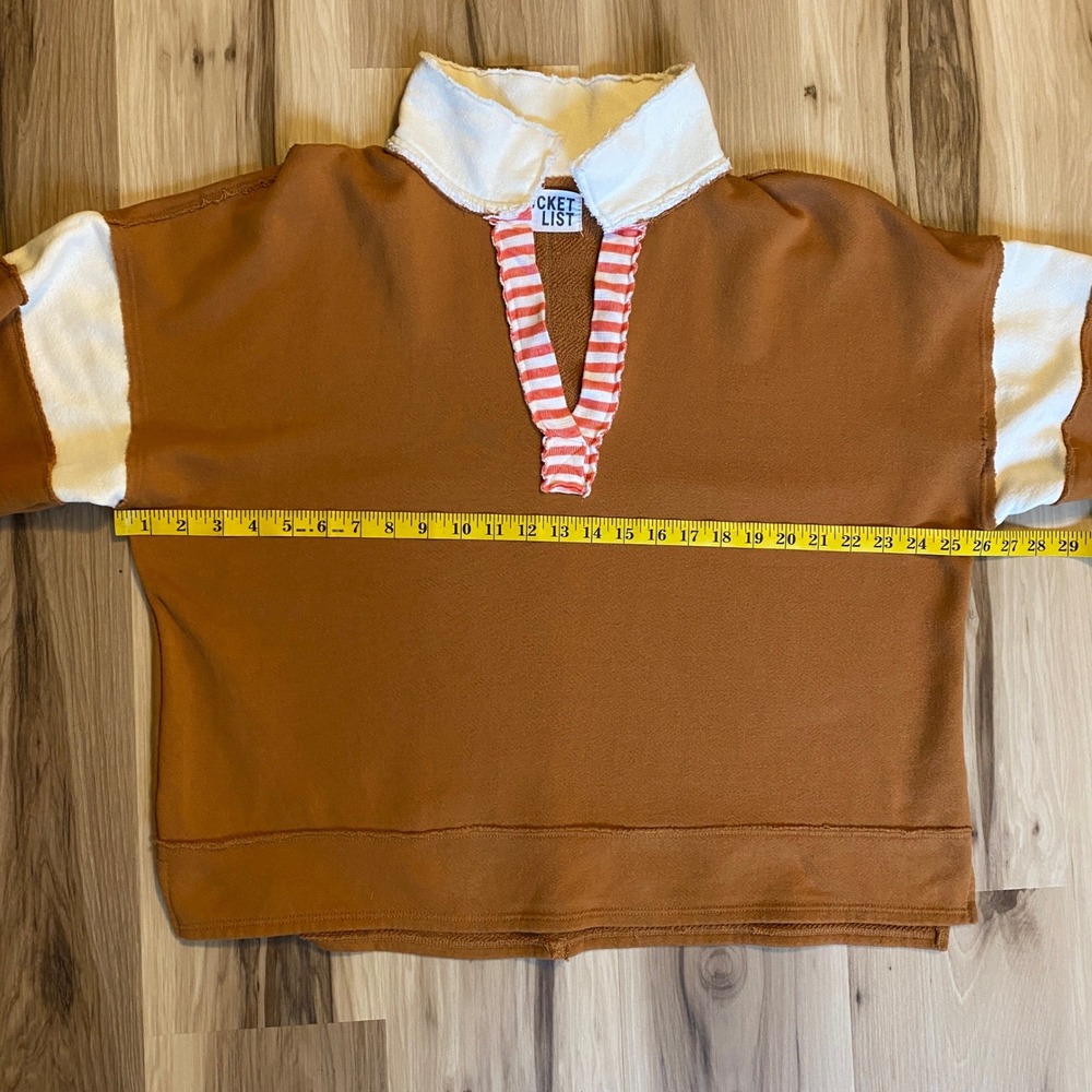 Bucket List Womens Rust Brown Oversized Rugby Sweatshirt Colorblock Striped Med - Picture 4 of 6